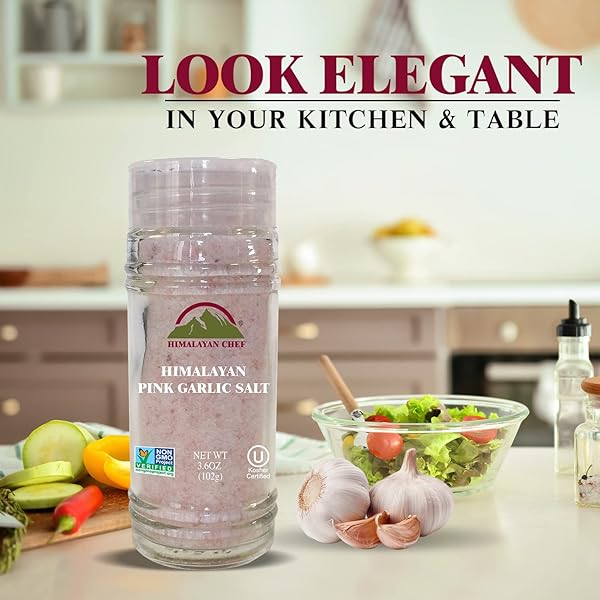 HIMALAYAN CHEF HIMALAYAN PINK GARLIC SALT(SMALL SHAKER), 3.6 OZ, KOSHER CERTIFIED & NON GMO