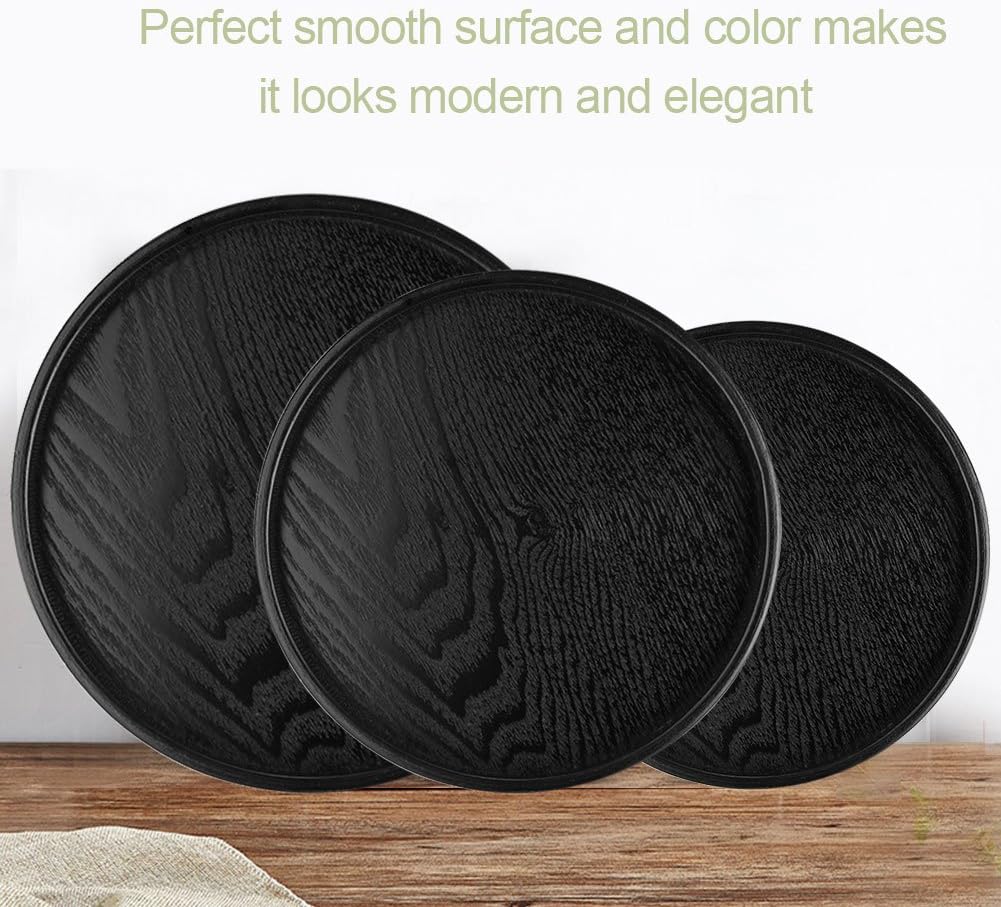 Serving Tray Food Tea Plate Round Solid Wood Coffee Snack Meals Restaurant Trays Japanese (24cm), Coffee, Black, 30 cm - Image 3