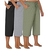 Neer 3 Pack Women's Plus Size Capris High Waisted Drawstring Wide Leg Cropped Sweatpants Lounge Yoga Pants with Pockets