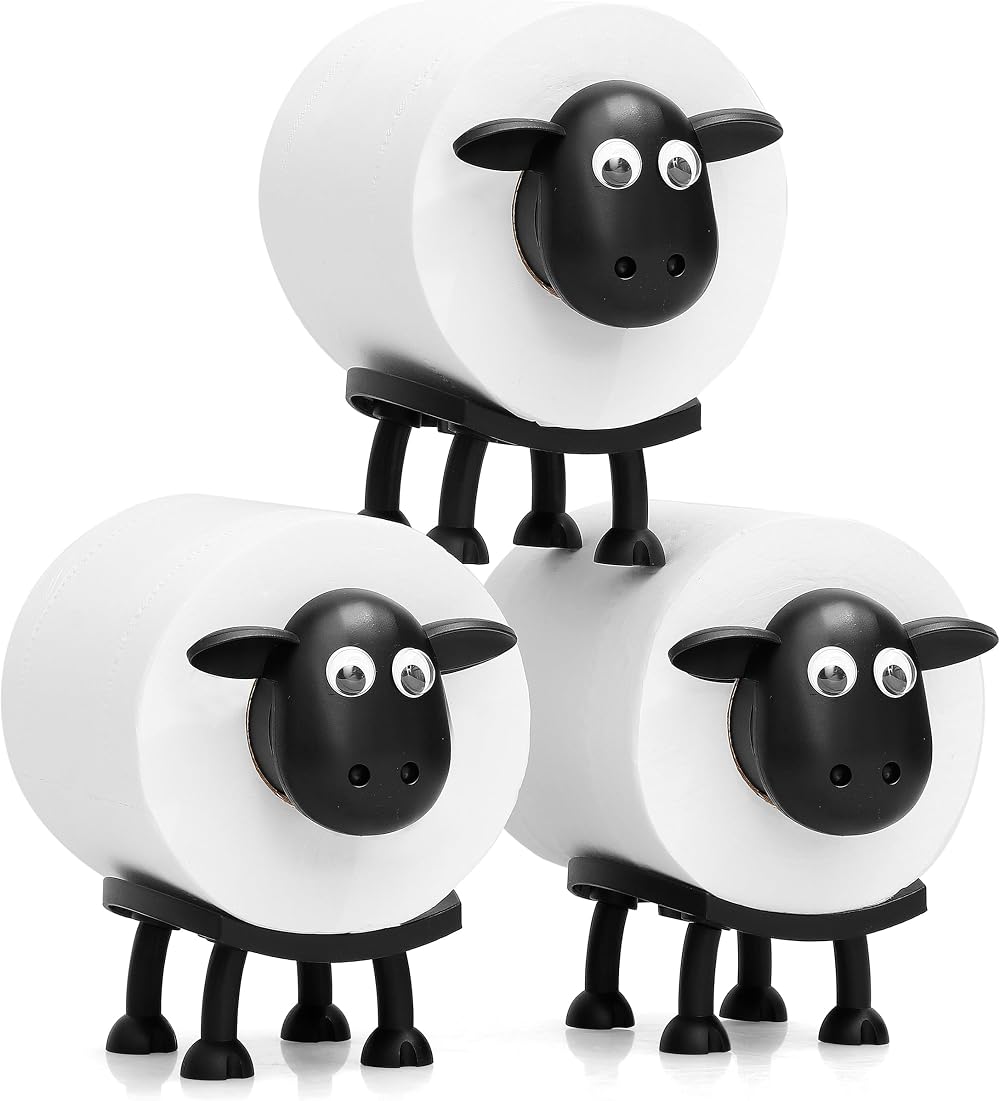 VELENTI Sheep Toilet Roll Holder - 3D Printed Black Sheep Bathroom Set