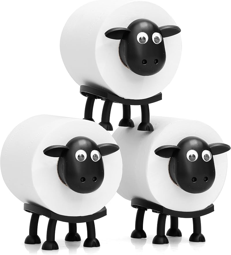 VELENTI Sheep Toilet Roll Holder - 3D Printed Black Sheep Bathroom Set