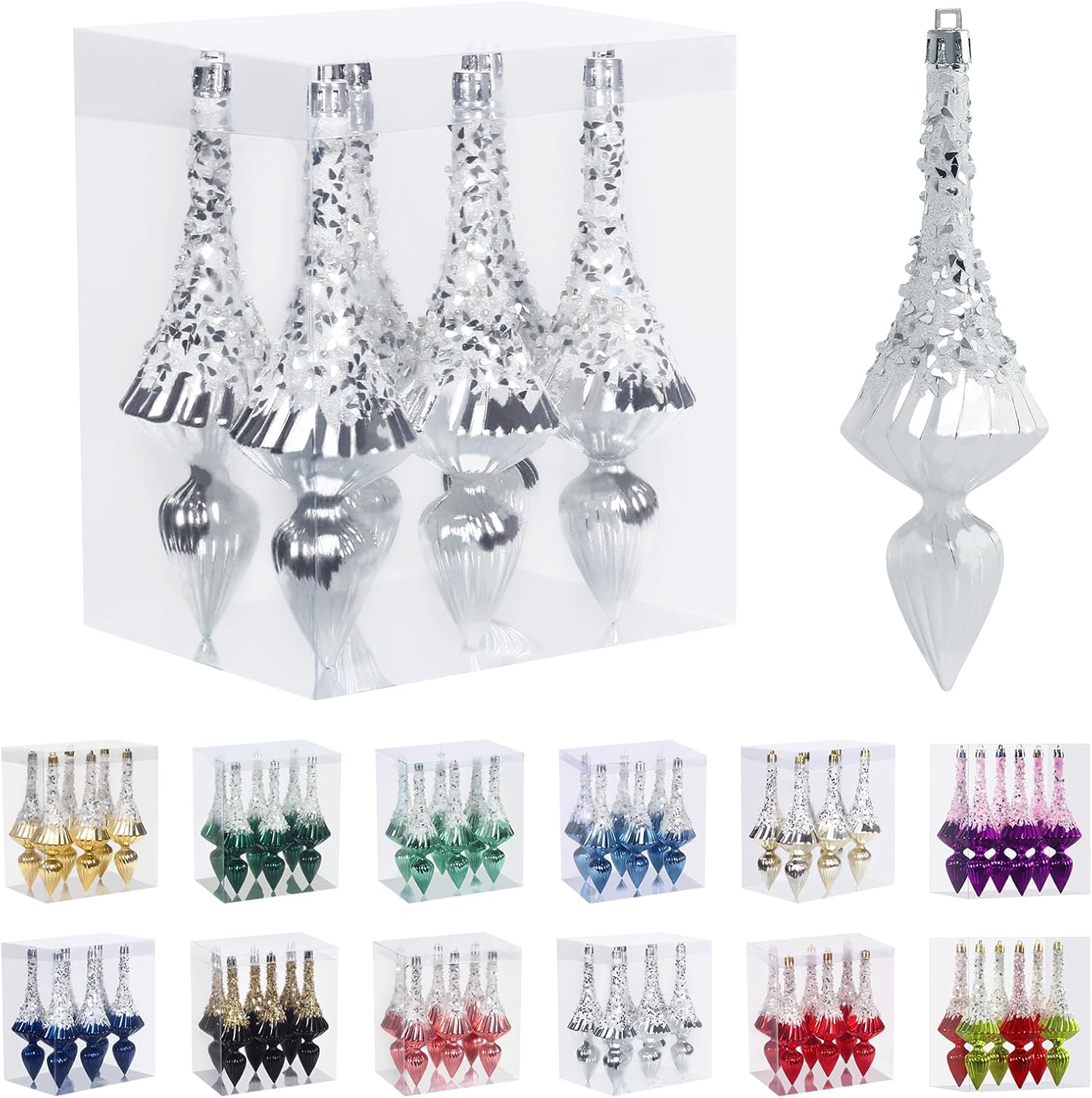 Ornaments - RoseCraft Christmas Ornaments Set, 6.3Inch Plastic Shatterproof Christmas Ball Hanging Ornaments for Xmas Tree Decorations, for Indoor Home Thanksgiving Halloween Party Decor - 6Pcs / Silver.