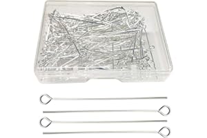 200Pcs Eye Pin Open Eye Pins Head Pins for DIY Jewelry Making 1.6inch/40mm (Silver)
