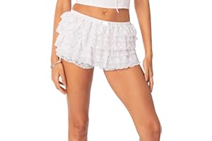 FARETUMIYA Women Lolita Ruffled Shorts Lace Trim Layered Pumpkin Bloomers Short Pants Kawaii Sweet Pantaloons Panties