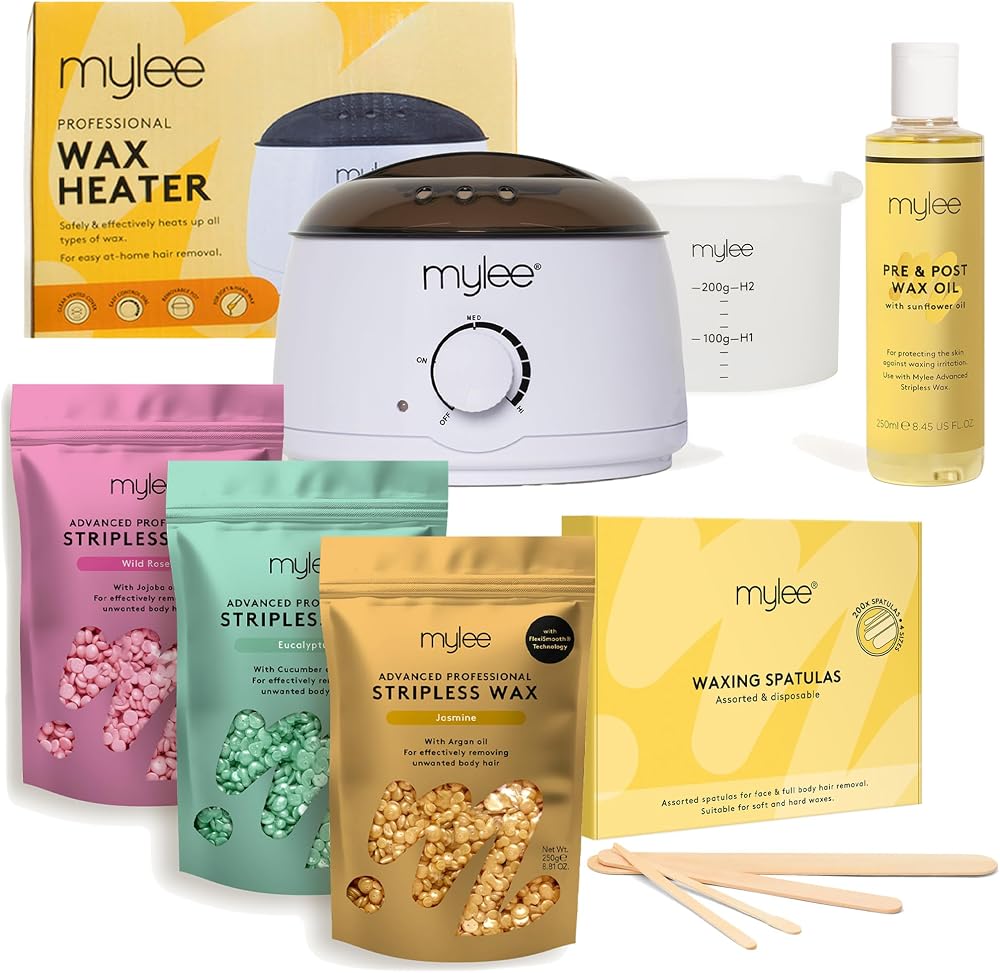 Mylee Professional Waxing Kit with Heater 3x250g Hard Wax Beads Striplss