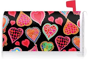 Texupday Valentine's Day Dancing Hearts Decoration Mailbox Cover with Magnetic Strip Holiday Mailbox Wraps Post Letter Box Cover Standard Size 21" X 18" for Garden Outdoor Yard Decor