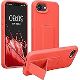 kwmobile Case Compatible with Apple iPhone 16e - Case with Hand Strap and Stand Soft TPU Silicone Coating - Coral