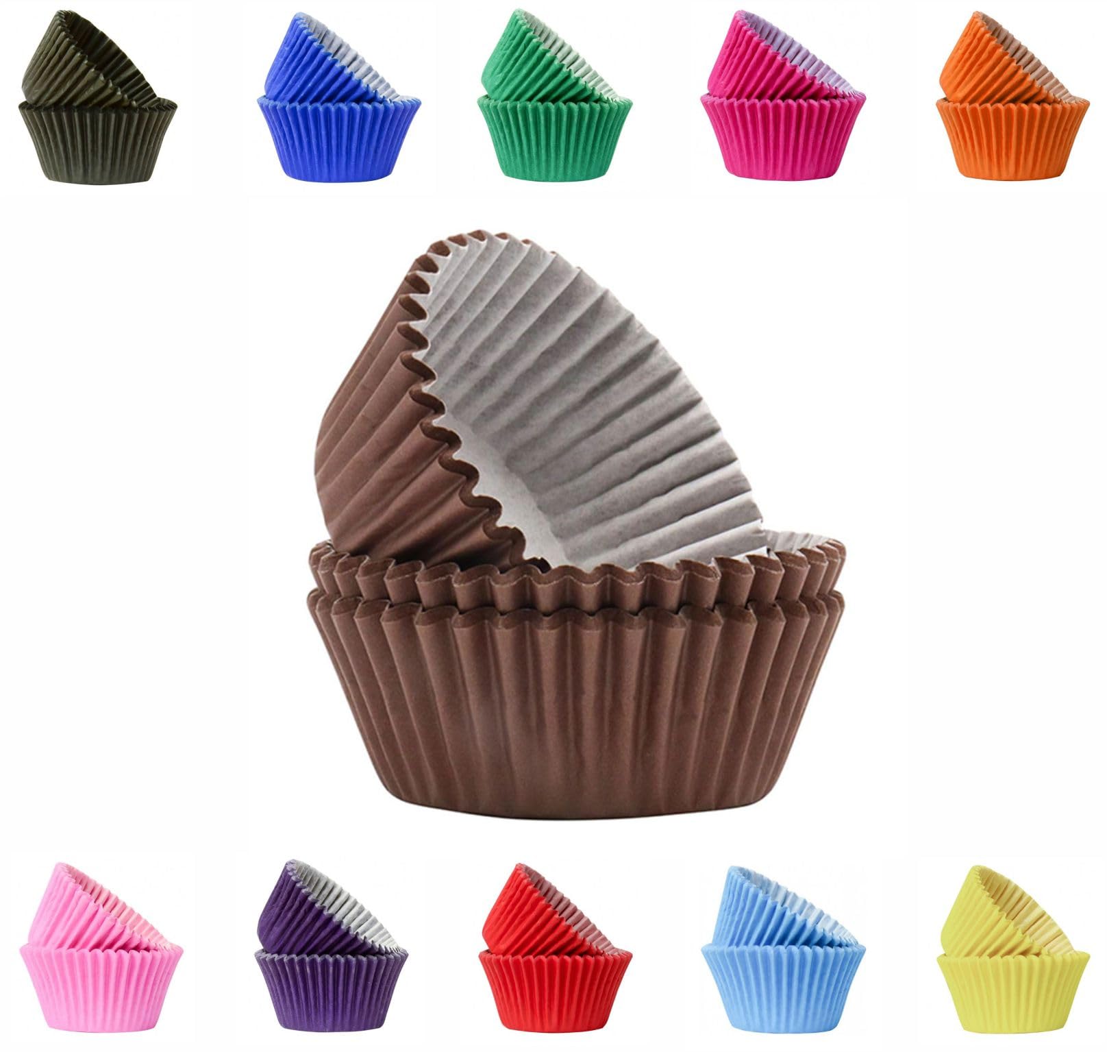 Vibrant, Colourful Baking Cupcake Cases, Greaseproof Paper Baking Cups 50mm Cup Cake Muffin Cases (50, Brown)
