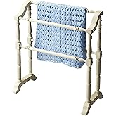 Beaumont Lane Solid Wood Blanket Rack, 28" W x 12.5" D x 33" H, Lightly Distressed Cottage White Finish, Horizontal Rods for 