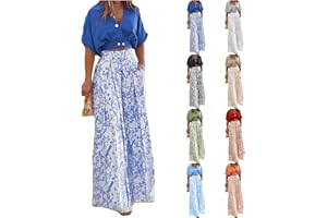 CANBEBIG 2 Piece Sets for Women Boho Lounge Set V Neck Short Sleeve Tank Crop Top Wide Leg Pants Sets Travel Vacation Outfits