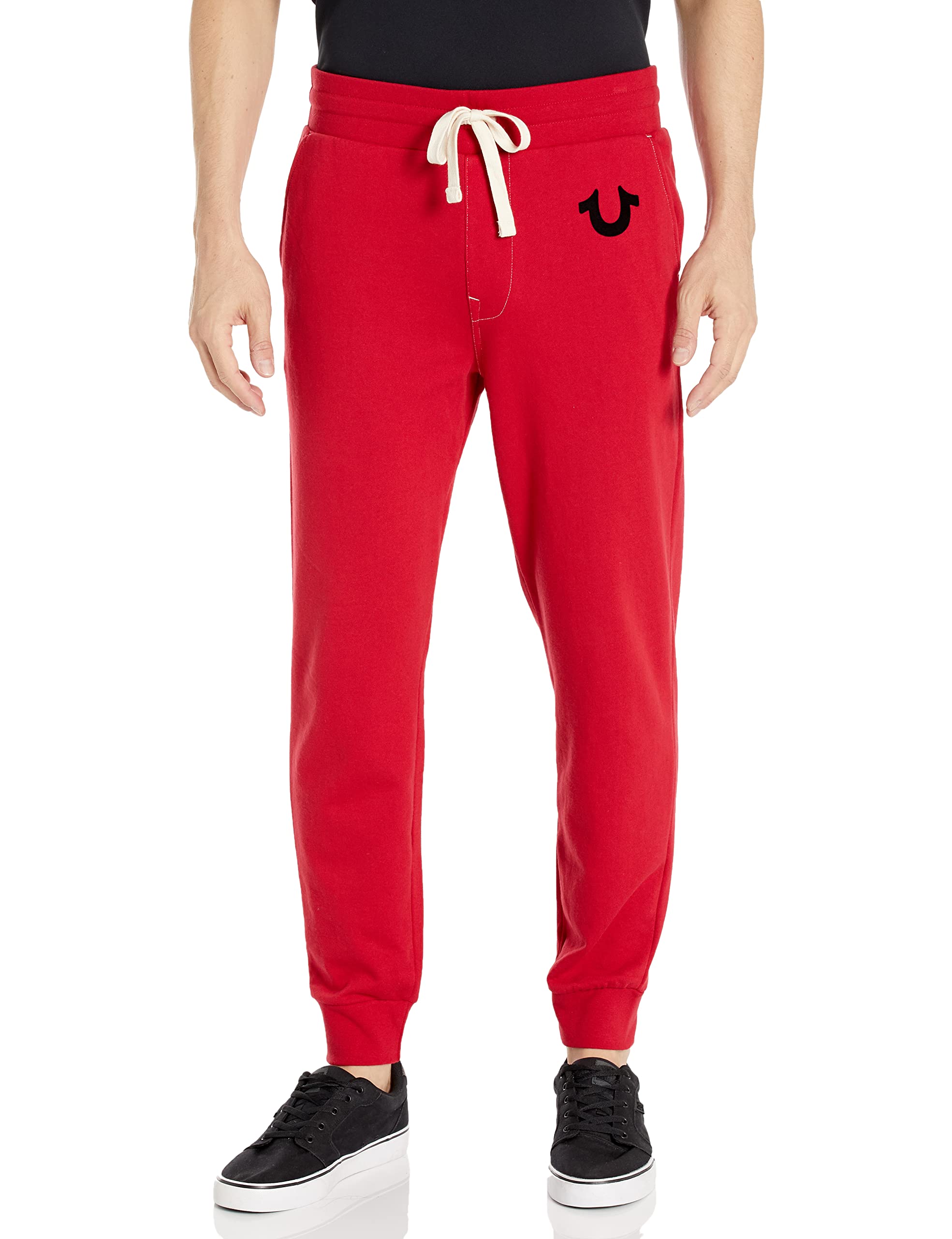 True Religion Men’s Classic Logo Jogger Sweatpants – Soft Men’s Joggers with Pockets, Comfortable Sweat Pants, Ruby Red WBlack, Small Image
