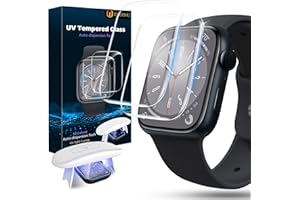 EWUONU[2 Pack Tempered Glass Screen Protector for Apple Watch Series 9/ Series 8/7 45mm, [Auto-Dispersion Tech] Full Coverage Waterproof Bubble Free HD Clear Film for iWatch Series 9 Series 8/7 45mm