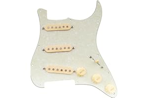 Musiclily Pro Pre-wired Standard SSS Pickguard with Artec Pickups Staggered Alnico 5 Magnet Single Coil Pickups for ST Style Electric Guitar, 4Ply Aged White Pearl