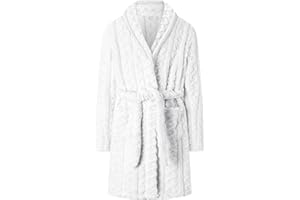 Umeyda Girls Soft Fleece Bathrobe, Cable Plush Hoodless Warm Robes with Belt Pockets for Kids, 2-15Y