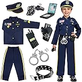 BEIKEETOO Police Officer Costume for Kids - Boys & Girls, Cop Uniform for Role Play, Gift, Halloween & Career Day