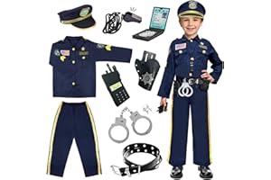 BEIKEETOO Police Costume for Kids Cosplay, Exquisite Police Officer Costume for Kids Costumes Boys Girls, Dress Up Police Uniform Cop Costume Role Play Outfits for Gift Birthday Halloween Career Day