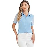 Allegra K Button Down Shirt for Women's Sheer Short Sleeve Point Collar Work Tops