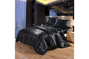 ABP Collection Duvet Cover - Black Duvet Cover Full Size 88X88 Full/Queen Size with Zipper Closure & Corner Ties, Ultra Soft Silky Satin Comforter Cover (1 Pieces Duvet Cover)