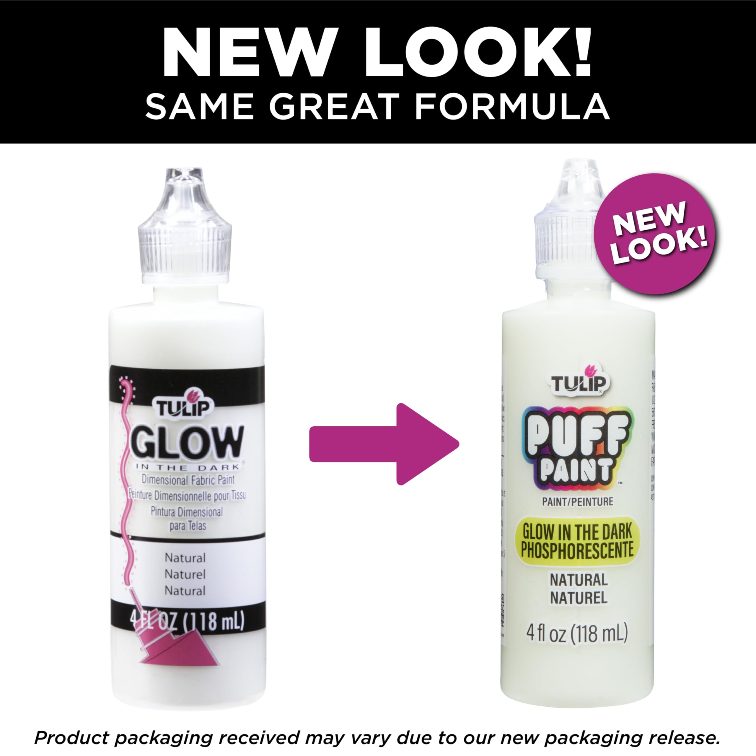 Tulip Puff Glow In The Dark Fabric Paint, Permanent Craft Paint for Clothes, DIY Projects, Notoxic, 4 fl oz, Glow Natural