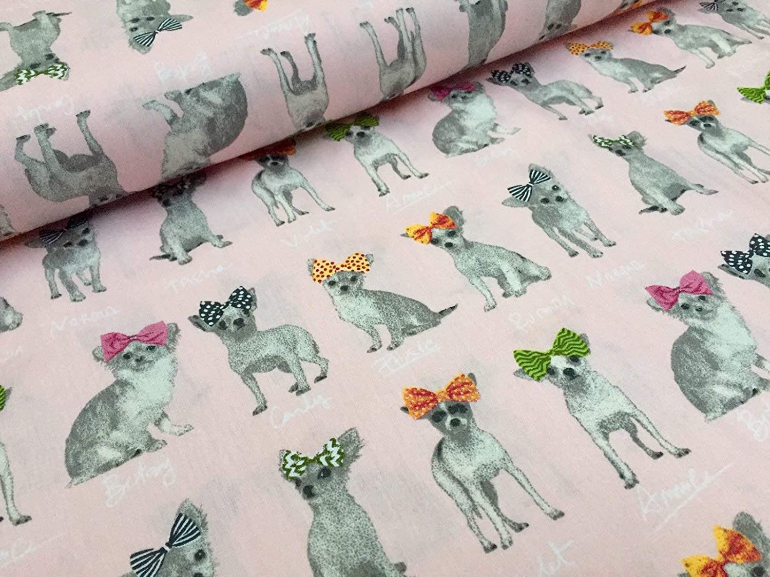 Chihuahua Dog 100% Cotton Poplin Fabric Animal Print Material Dogs Home Decor - 150cm Wide - Pink (1 Metre)