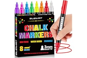 SILENART Chalk Markers for Blackboard, Window Marker for Car Erasable Liquid Chalk Pen for ChalkBoard Windows Glass Menu Board - Pack, Multicolor