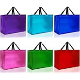 Nush Nush Mix Color Extra Large Gift Bags with Handles – Set of 12 Reusable XL Bags in 6 Vibrant Colors with Glossy Finish – Perfect XL Goodie Bag for Christmas, Birthday Parties – 15.5Wx6Dx12H