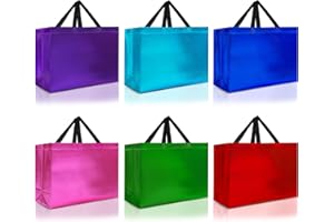 Nush Nush Mix Color Extra Large Gift Bags with Handles – Set of 12 Reusable XL Bags in 6 Vibrant Colors with Glossy Finish – Perfect XL Goodie Bag for Christmas, Birthday Parties – 15.5Wx6Dx12H