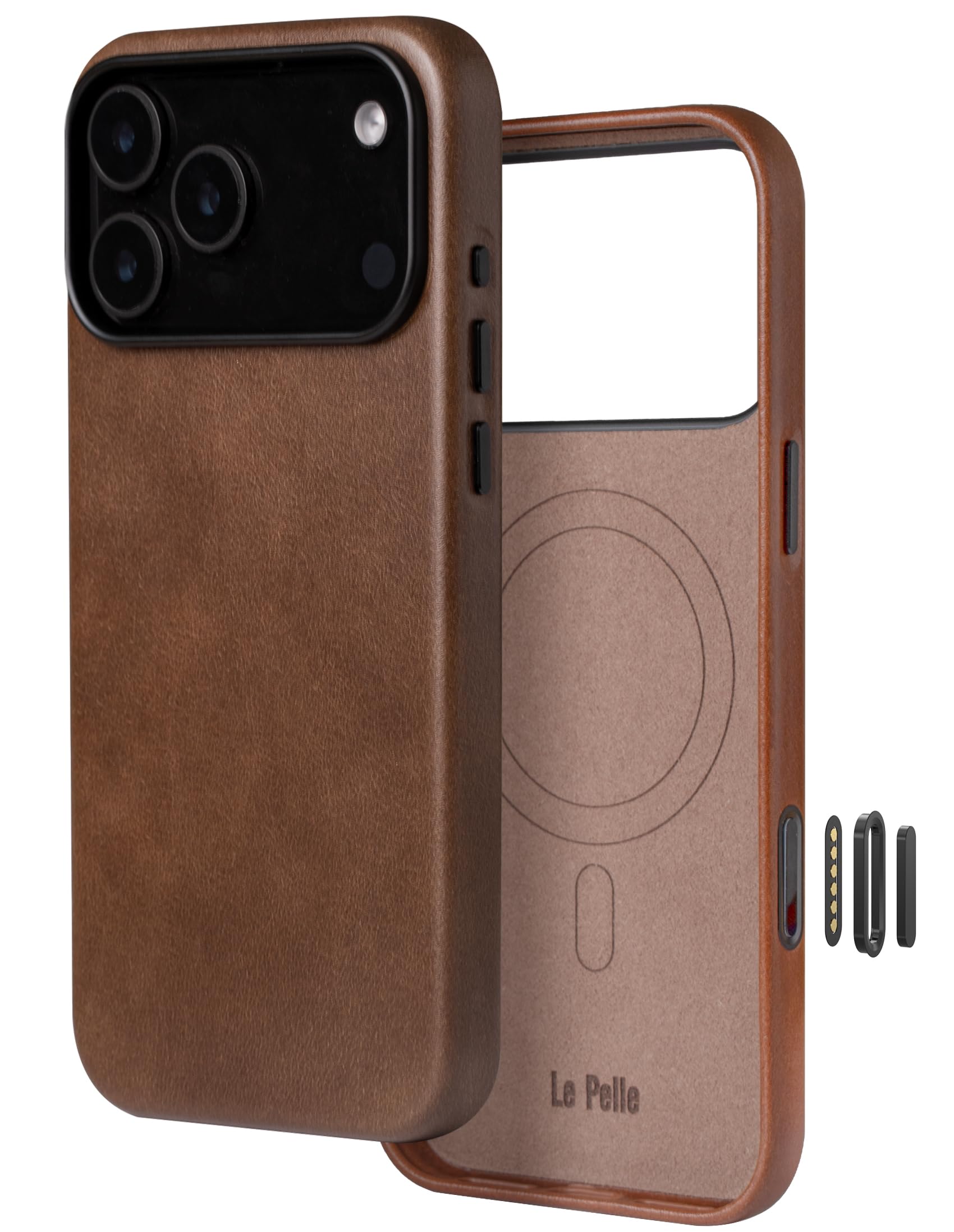 Photo 1 of *USED/WORN** Le Pelle - Handcrafted Premium Italian Leather Case for iPhone 17 Pro - [Built-in Camera Control] - Compatible with Magsafe - Two-Tone Effect with Unique Patina Over Time - Cocoa Brown
