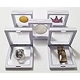 JM Set of 5 pcs Transparent 3D Floating Frame Display Holder/Box/Frames for Challenge Coins, AA Medallions, Antique, Jewelry,Gift, White, 2.75 x 2.75 x 0.75 Inches