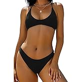 ZAFUL Women's Tie Back Padded High Cut Bralette Bikini Set Two Piece Swimsuit