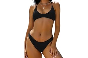 ZAFUL Women's Tie Back Padded High Cut Bralette Bikini Set Two Piece Swimsuit