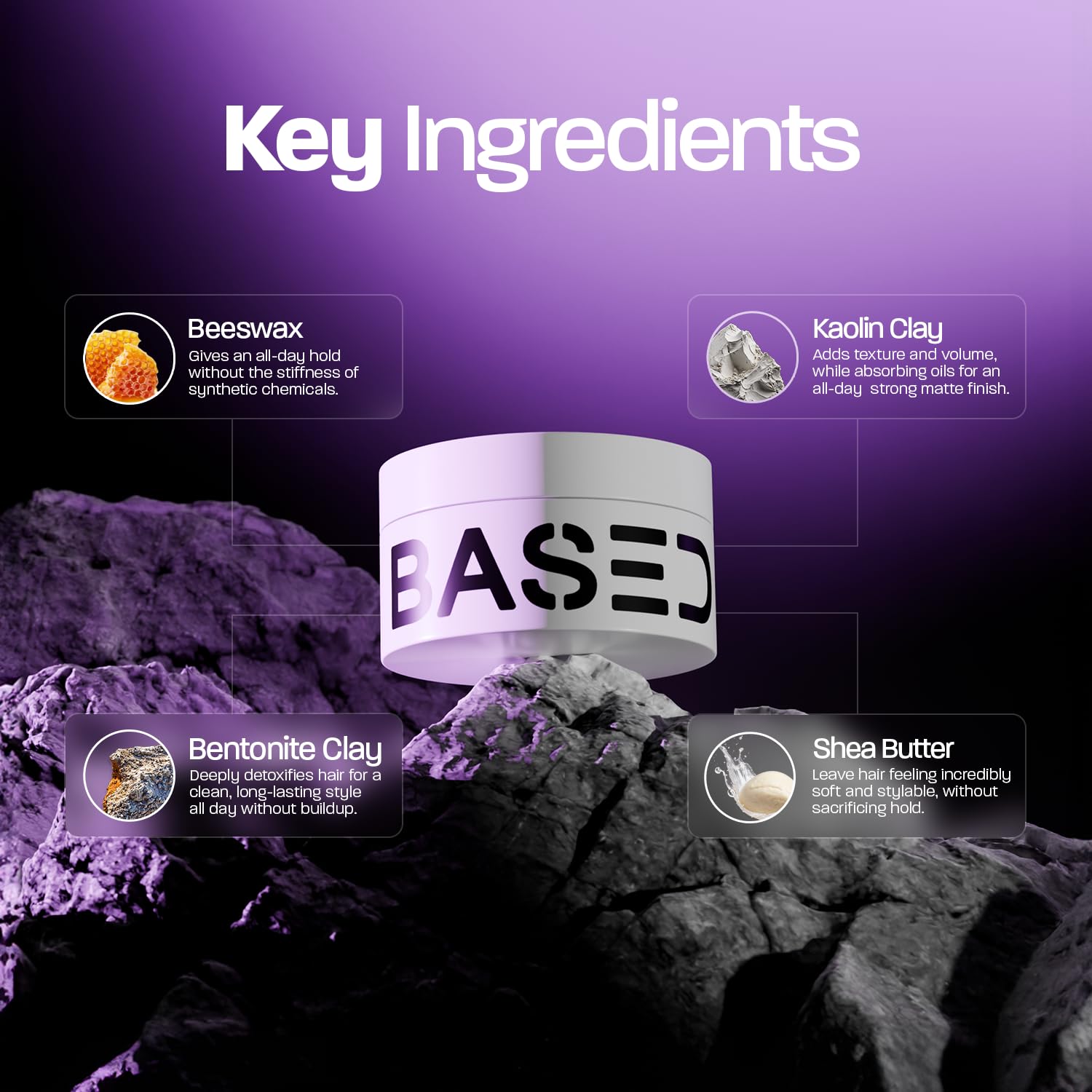 BASED Hair Clay for Men, Premium Hair Clay with Strong Hold, Texturizing Finish, & Low Shine, Hair Styling for Medium, Thick, Straight, or Wavy Hair, Santal Sandalwood Fragrance (3oz Pack of 1)