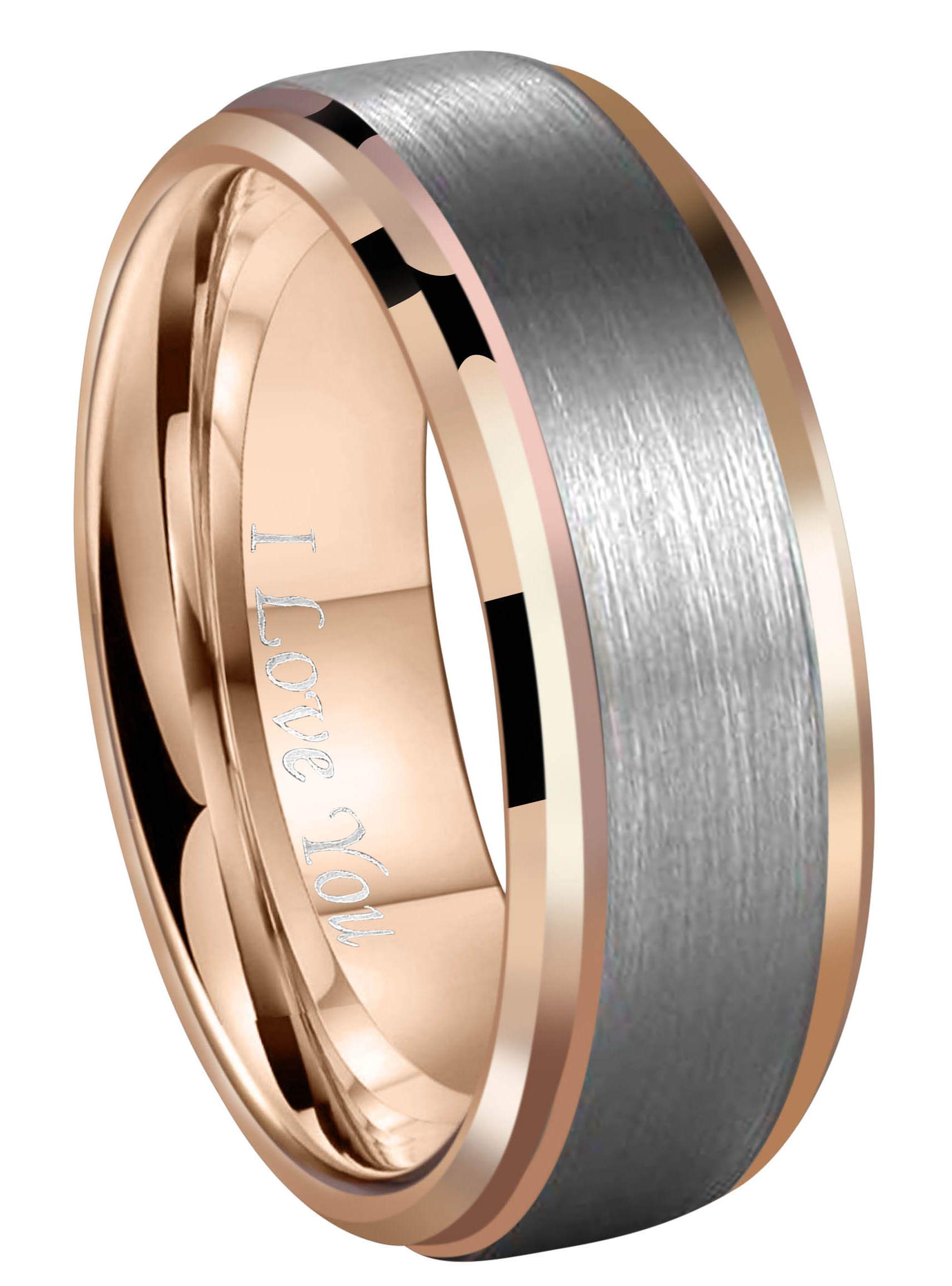 CROWNAL 6mm 8mm 10mm Tungsten Wedding Band Ring Men Women Polished Beveled Edge Matte Brushed Finish Center Silver/Rose Gold Tone Comfort Fit Size 5 to 17, Tungsten,Tungsten Carbide, tungsten