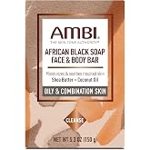 Ambi African Black Soap Face &amp; Body Bar, Cleans and Nourishes Skin, Rinses Clear, 5.3 Ounce