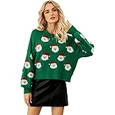 VOROFY Ugly Christmas Sweater Women Funny Santa Xmas Cute Snowflake Holiday Party Knitted Pullover Tops
