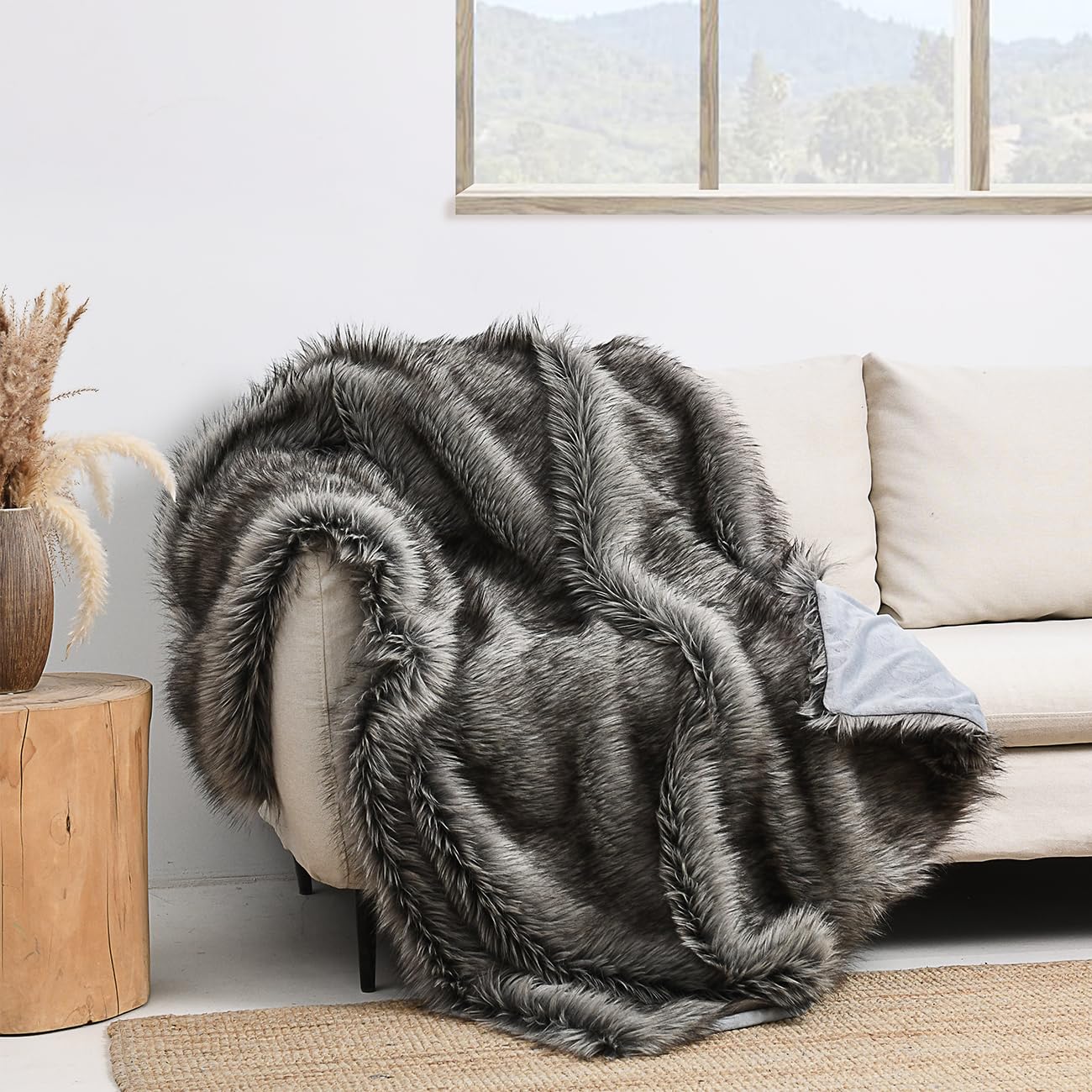 Photo 1 of HORIMOTE HOME Luxury Plush Faux Fur Throw Blanket, Long Pile Grey with Black Tipped Blanket, Super Warm, Fuzzy, Elegant, Fluffy Decoration Blanket for Couch, Armchair, Sofa and Bed, 50''x 60''