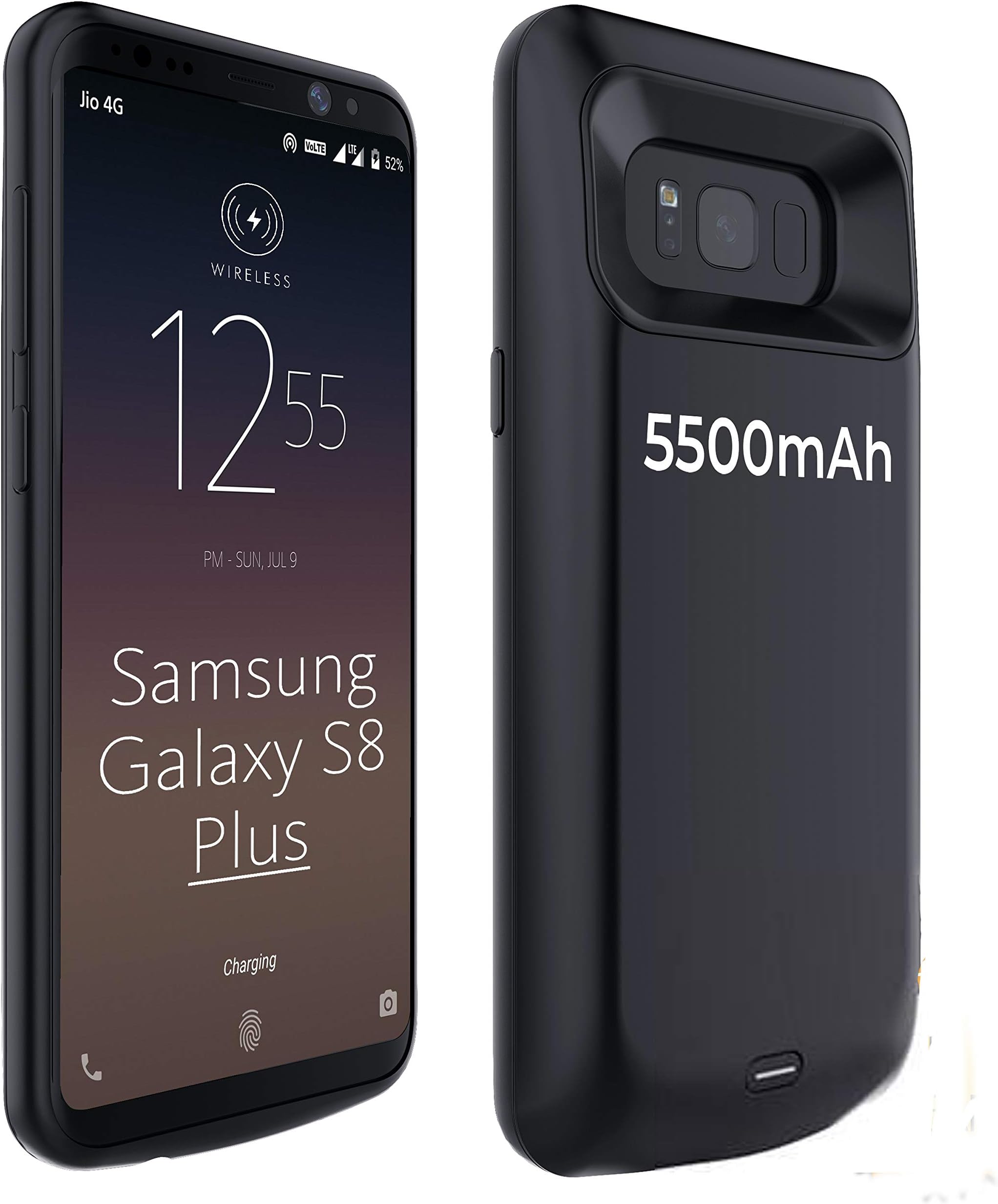 Never Run Out NRO Galaxy S8 Plus Battery Case (6.2 Inch) 5500mAh 2020 Qi Wireless Charging Case Portable Extended Battery Pack with Tempered Glass Screen Protector