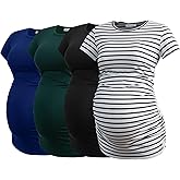 Smallshow Women's 4 Pack Maternity Shirts Short Sleeve Pregnancy Tops Clothes