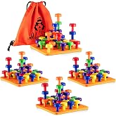 Shappy Toddler Peg Boards Montessori Stacking Toys, Orange | 120 Pcs Pegs with 4 Foam Boards &amp; Storage Bag Kids Fine Motor Skills Educational Toy for Home Preschool