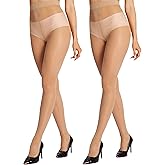 HONENNA Sheer Tights for Women 2 Pairs Ultra Thin Reinforced T Crotch Control Top Pantyhose Stockings