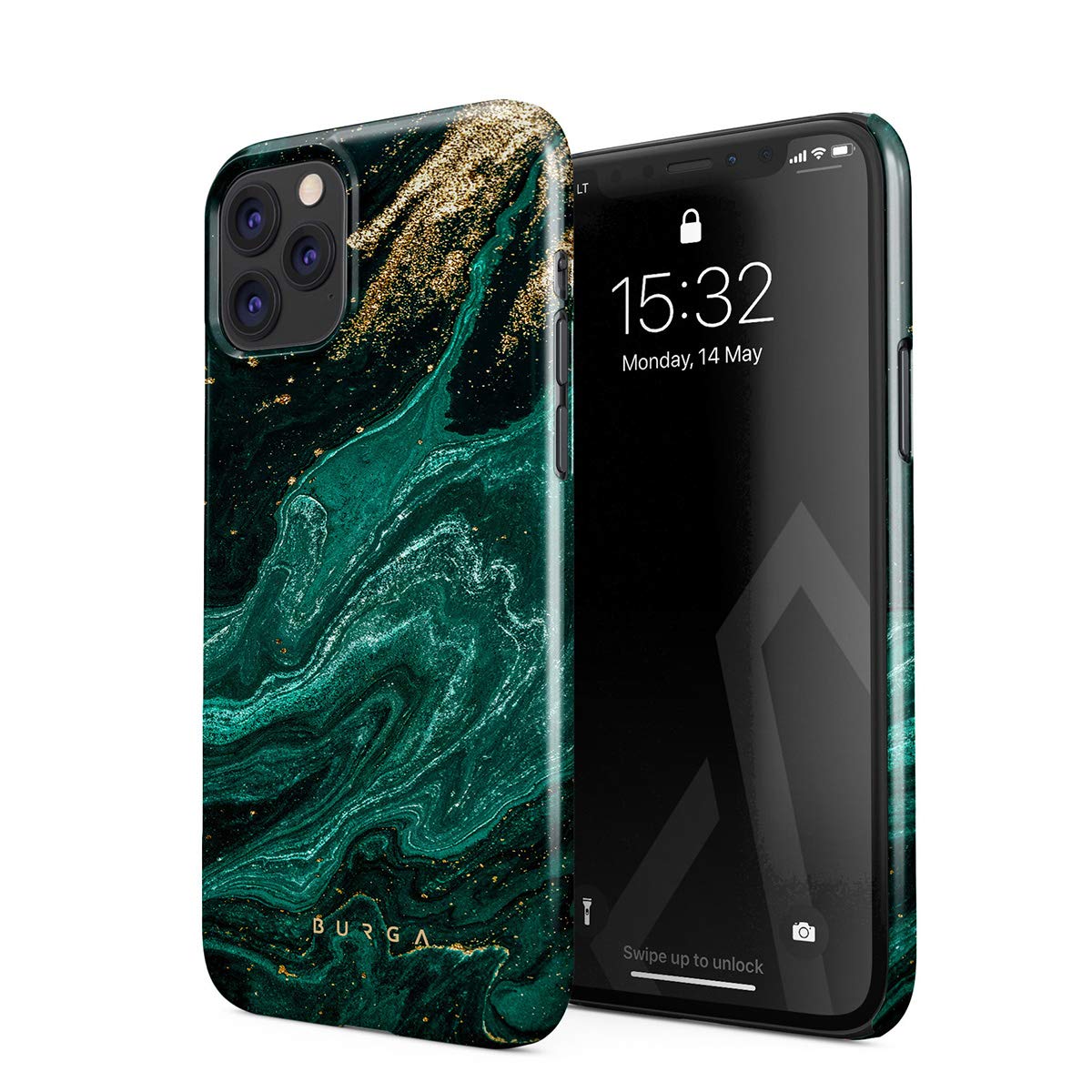 BURGA Phone Case Compatible With iPhone 11 PRO MAX Emerald Green Jade  Stone High Fashion Luxury Gold Glitter Marble Cute For Girls Thin Design