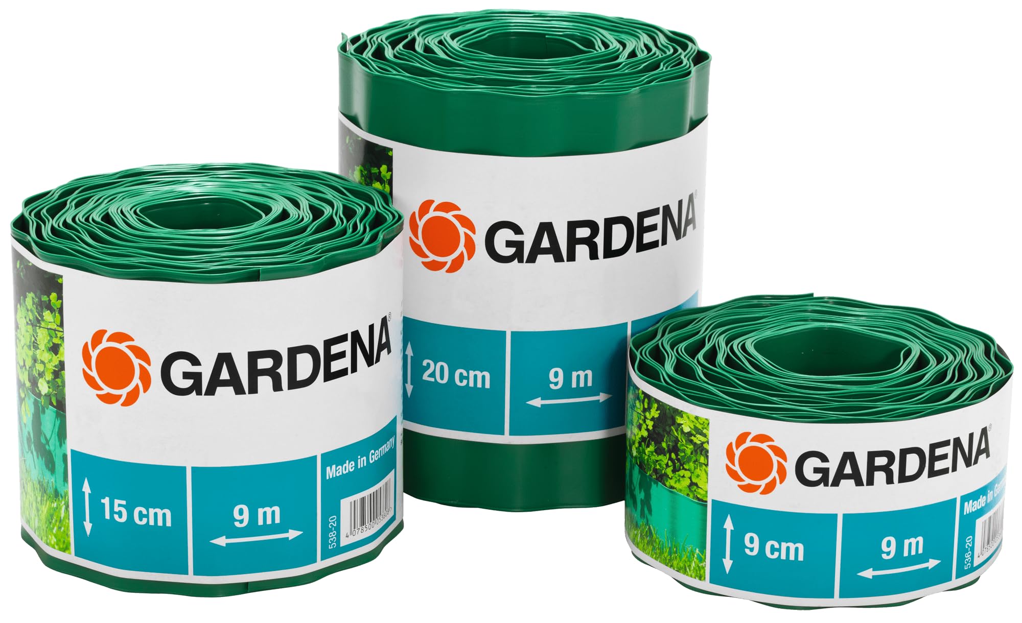 GARDENA Lawn edging 15 cm high: Ideal Lawn demarcation, even for beds, 9 m, preventing root spread, high-quality plastic, green (538-20)