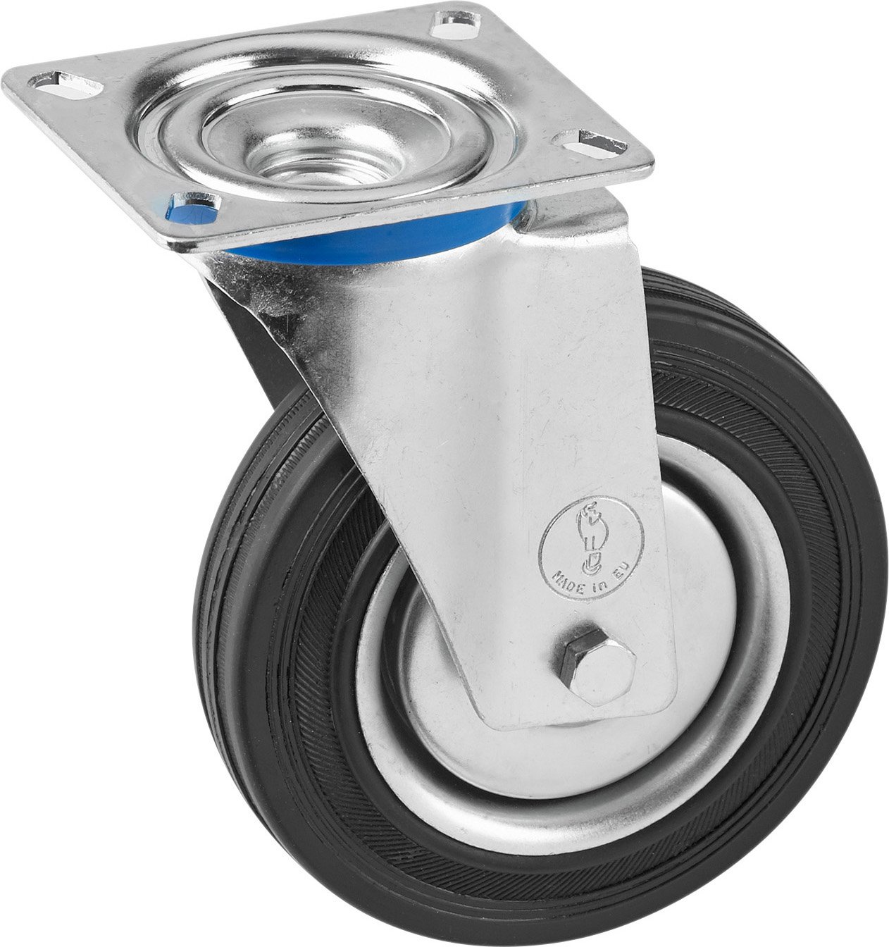 Metafranc Swivel Castor Diameter 200 mm - 140 x 110 mm Plate - Solid Rubber Wheel - Soft Tread - Roller Bearings - 205 kg Load Capacity/Transport Castor/Furniture Castor/Heavy Duty Castor / 803080