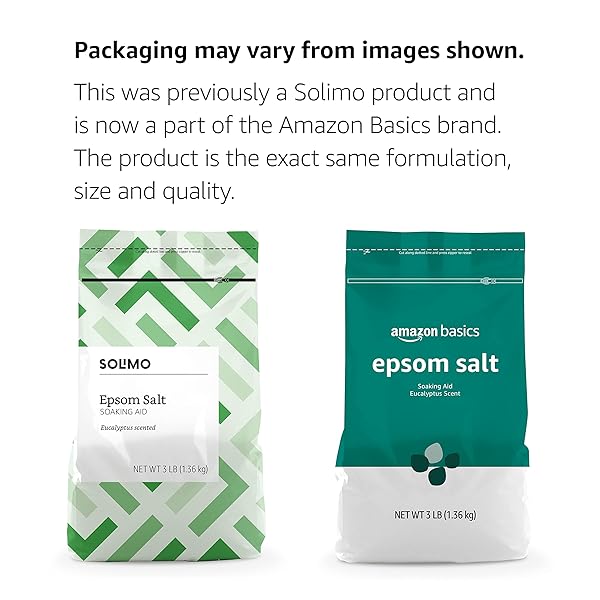 AMAZON BRAND – SOLIMO EPSOM SALT SOAKING AID, EUCALYPTUS SCENTED, 3 POUND