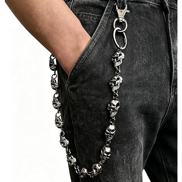 Men Bicycle Strong Heavy Punk Rocker Biker Jeans Pants Chain Studs