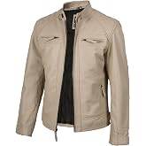 fjackets Mens Leather Jacket Moto Style Real Lambskin Leather Jacket, Quilted Cafe Racer Classic Zip Up Biker Jacket for Men