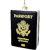 Ushinemi Black Passport Ornament Travel Ornament for Christmas Tree, Xmas Hanging Decor Tradition Blown Glass Keepsake Gifts
