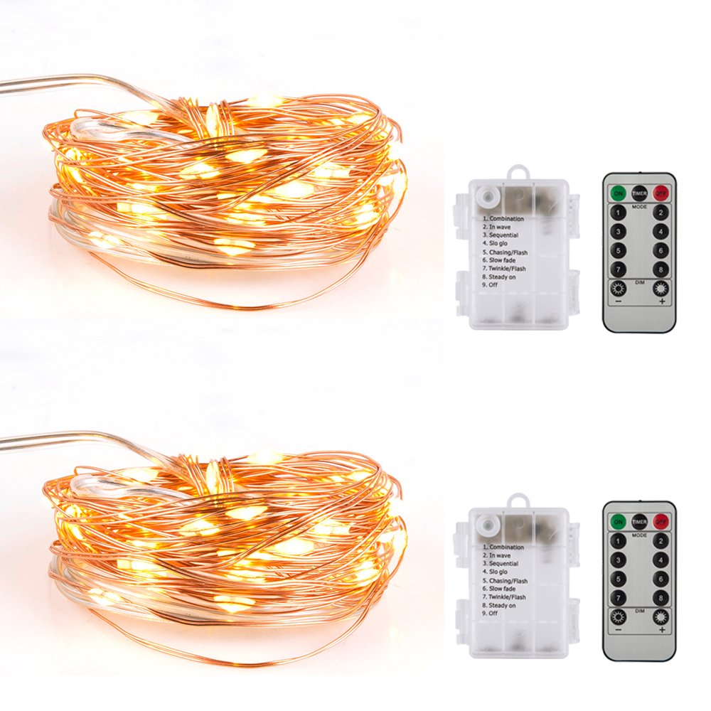 LUXJET® LED String Lights, 50 Led 5M Copper Wire Fairy Lights,8 Mode Lighting with Remote Control,battery powered Light string for Wedding, Dancing, Bedroom,Christmas Party Decoration(2 Pack)