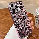 ZinLyuen for iPhone 16 Pro Case Magnetic Glitter Compatible with MagSafe Diamond Leopard Cheetah Print Phone Case Cover for iPhone 16 Pro,Pink