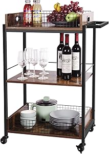 X-cosrack Home Bar & Serving Carts,3-Tier Wood Kitchen Islands & Carts,Utility Storage Cart with Wheels and Handle,for Home, Office, Restaurant, Hotel
